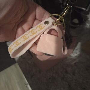New Chic Pink Keychain with Gold Accents And Bag Charm.